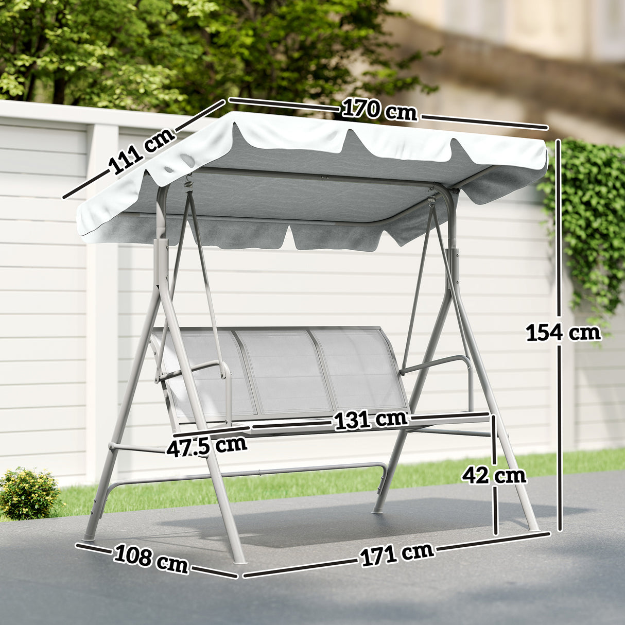 Steel 3 Seater Garden Swing Chair With Canopy - Velmora