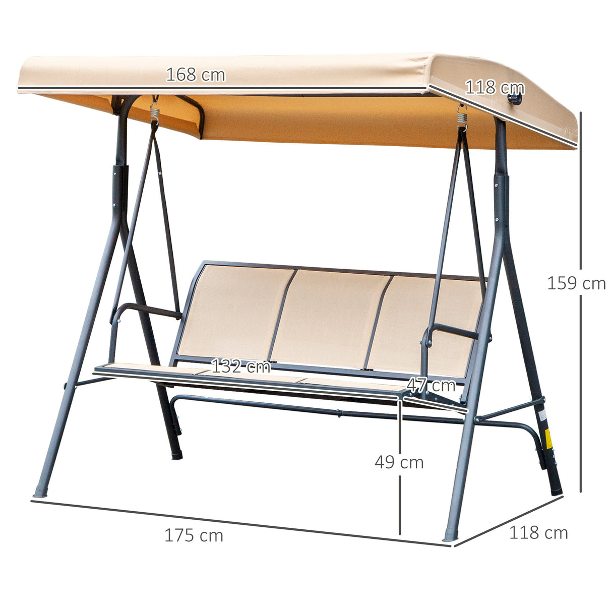 Steel 3 Seater Garden Swing Chair With Canopy - Velmora