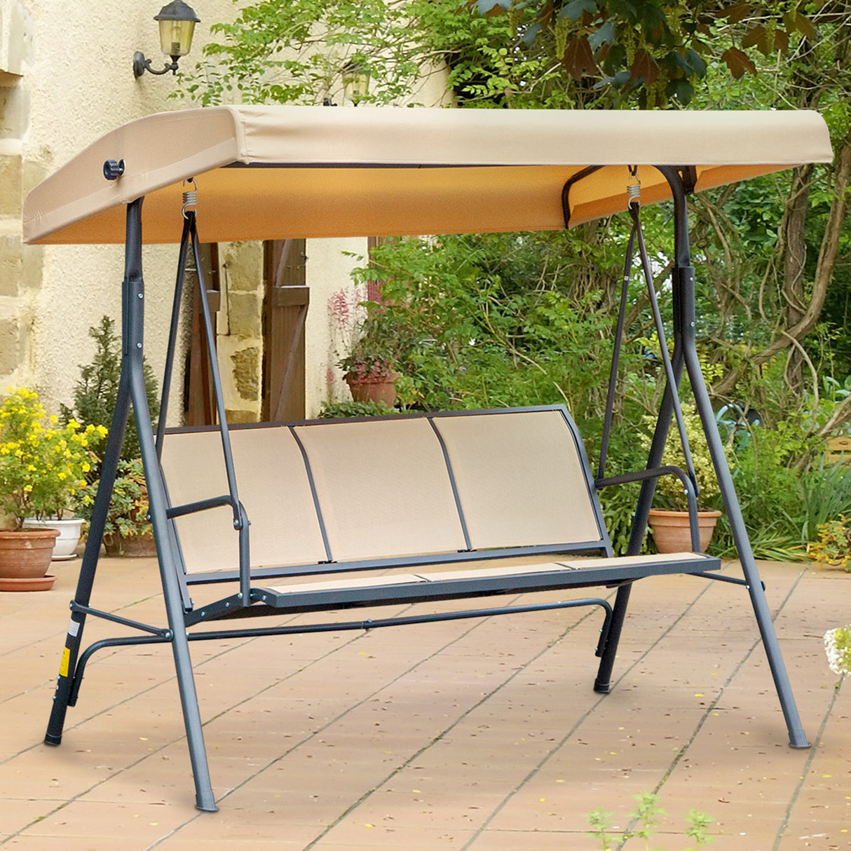 Steel 3 Seater Garden Swing Chair With Canopy - Velmora
