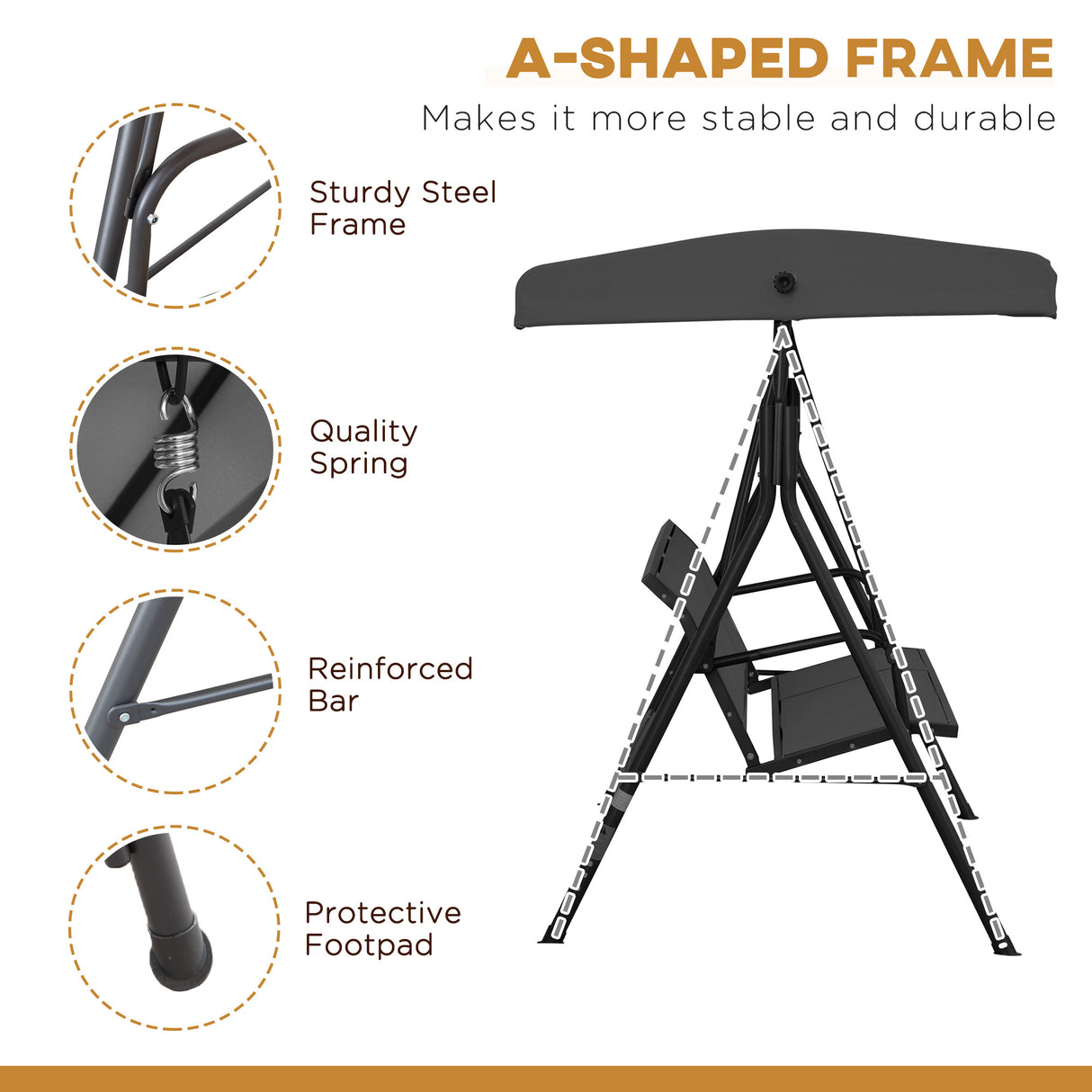 Steel 3 Seater Garden Swing Chair With Canopy - Velmora