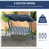 Steel 3 Seater Garden Swing Seat Bench With Adjustable Canopy And Stripes - Velmora