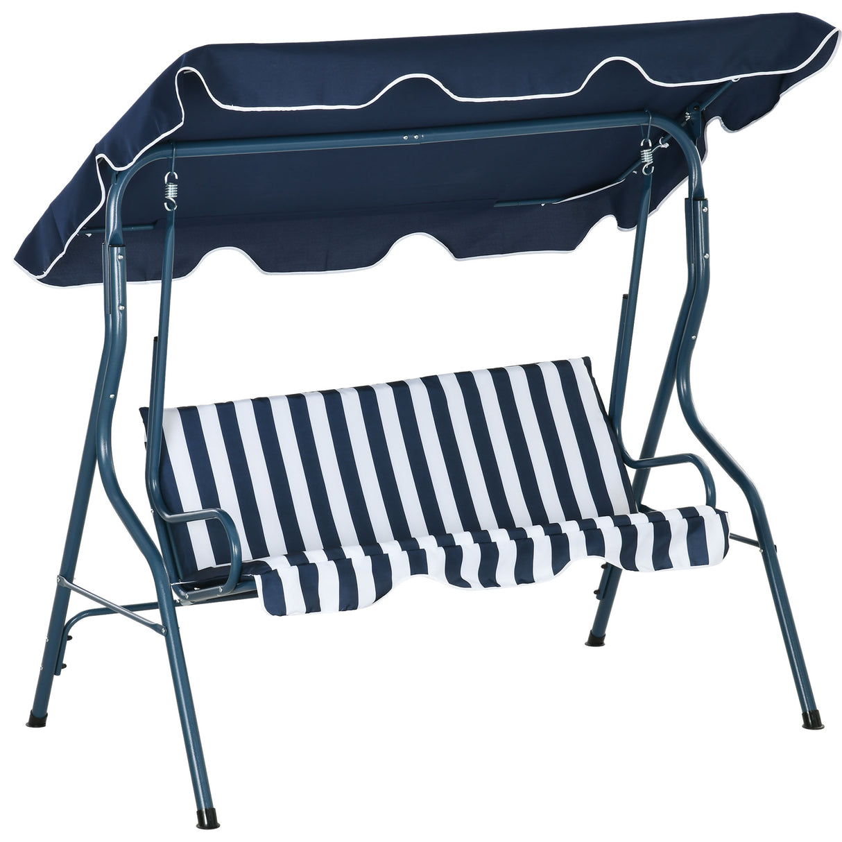 Steel 3 Seater Garden Swing Seat Bench With Adjustable Canopy And Stripes - Velmora