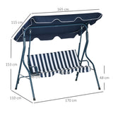 Steel 3 Seater Garden Swing Seat Bench With Adjustable Canopy And Stripes - Velmora