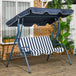 Steel 3 Seater Garden Swing Seat Bench With Adjustable Canopy And Stripes - Velmora