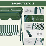 Steel 3 Seater Garden Swing Seat Bench With Adjustable Canopy And Stripes - Velmora