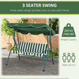Steel 3 Seater Garden Swing Seat Bench With Adjustable Canopy And Stripes - Velmora