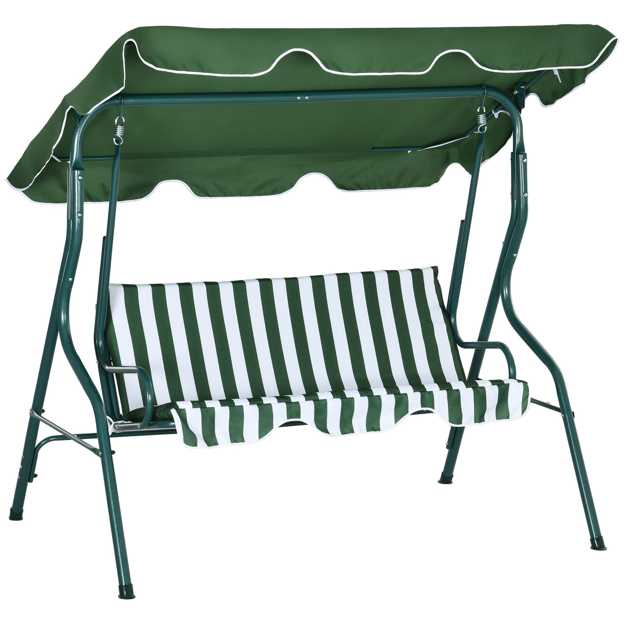 Steel 3 Seater Garden Swing Seat Bench With Adjustable Canopy And Stripes - Velmora