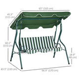 Steel 3 Seater Garden Swing Seat Bench With Adjustable Canopy And Stripes - Velmora
