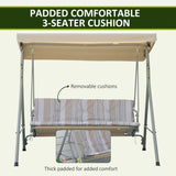 Steel 3 Seater Garden Swing Seat Bench With Canopy - Velmora