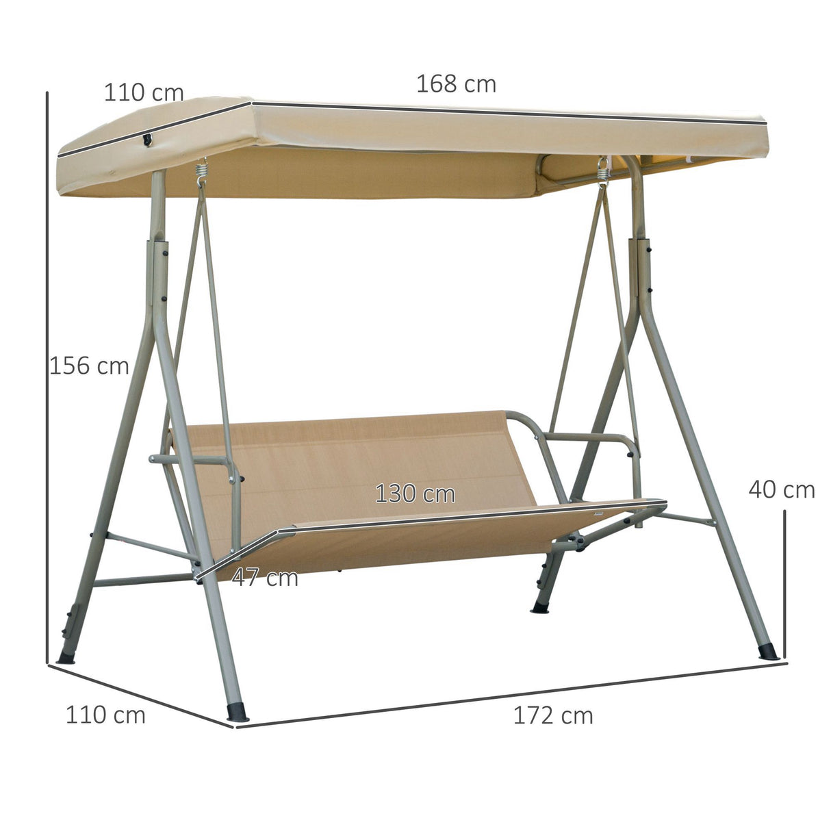 Steel 3 Seater Garden Swing Seat Bench With Canopy - Velmora