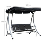 Steel 3 Seater Outdoor Porch Swing Chair Bench With Canopy - Velmora
