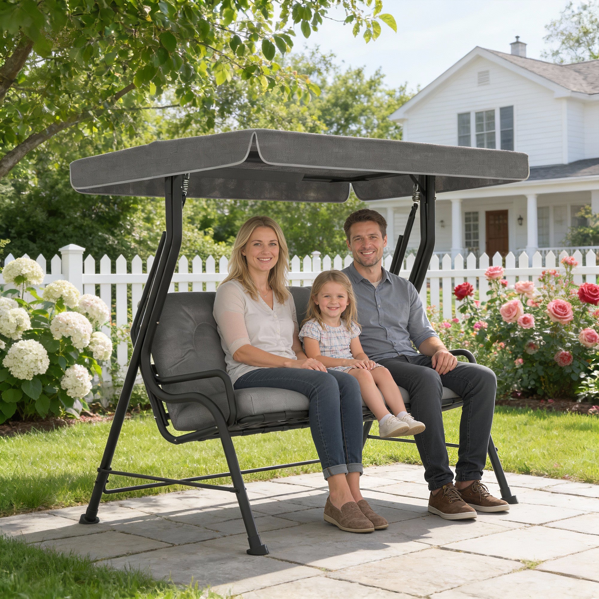 Steel 3 Seater Outdoor Porch Swing Chair Bench - Velmora