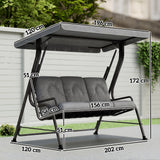 Steel 3 Seater Outdoor Porch Swing Chair Bench - Velmora