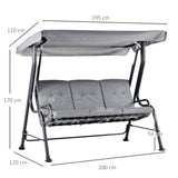 Steel 3 Seater Outdoor Porch Swing Chair Bench - Velmora