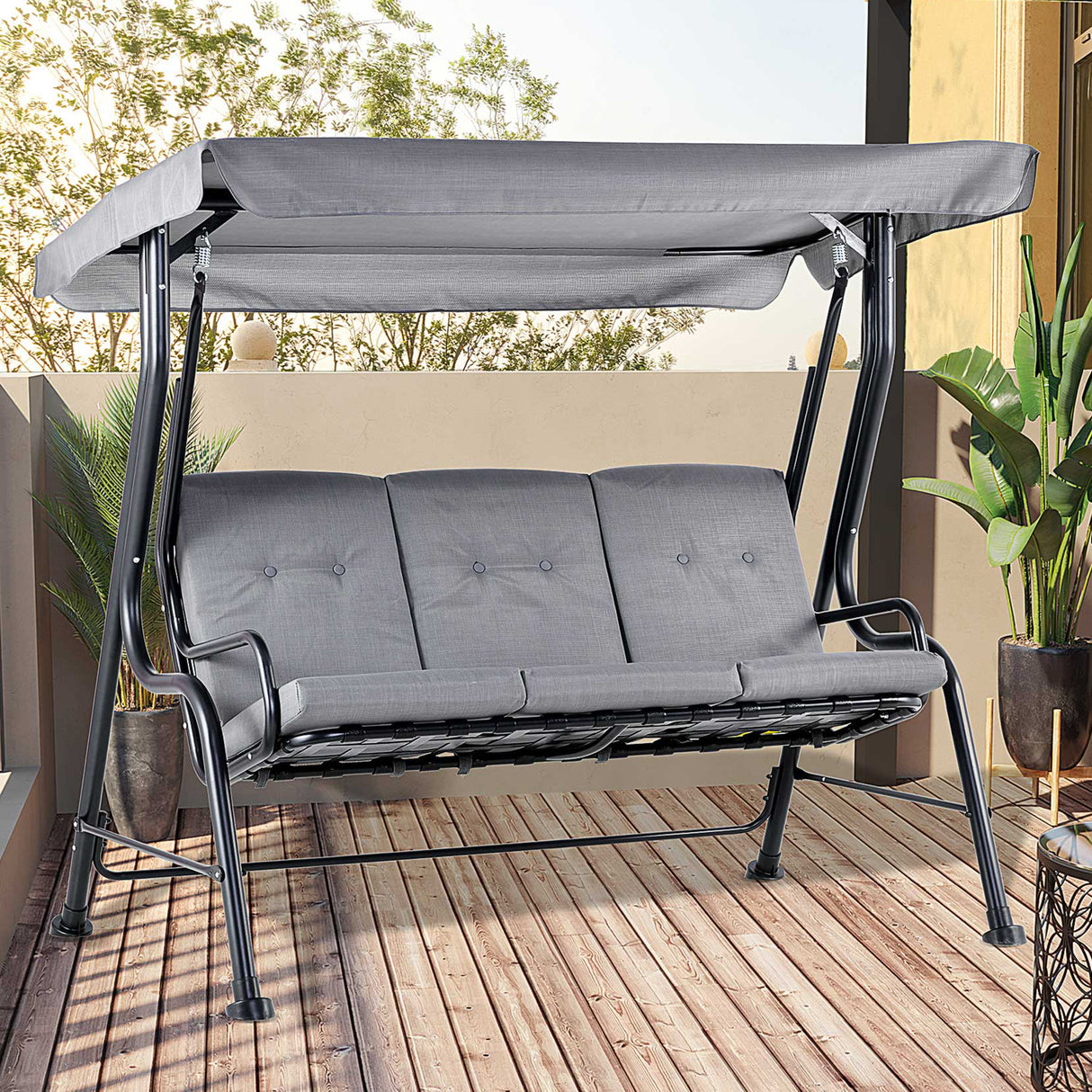 Steel 3 Seater Outdoor Porch Swing Chair Bench - Velmora