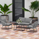 Steel 4 Pieces Outdoor Garden Sofa Set With Glass Top Coffee Table - Velmora