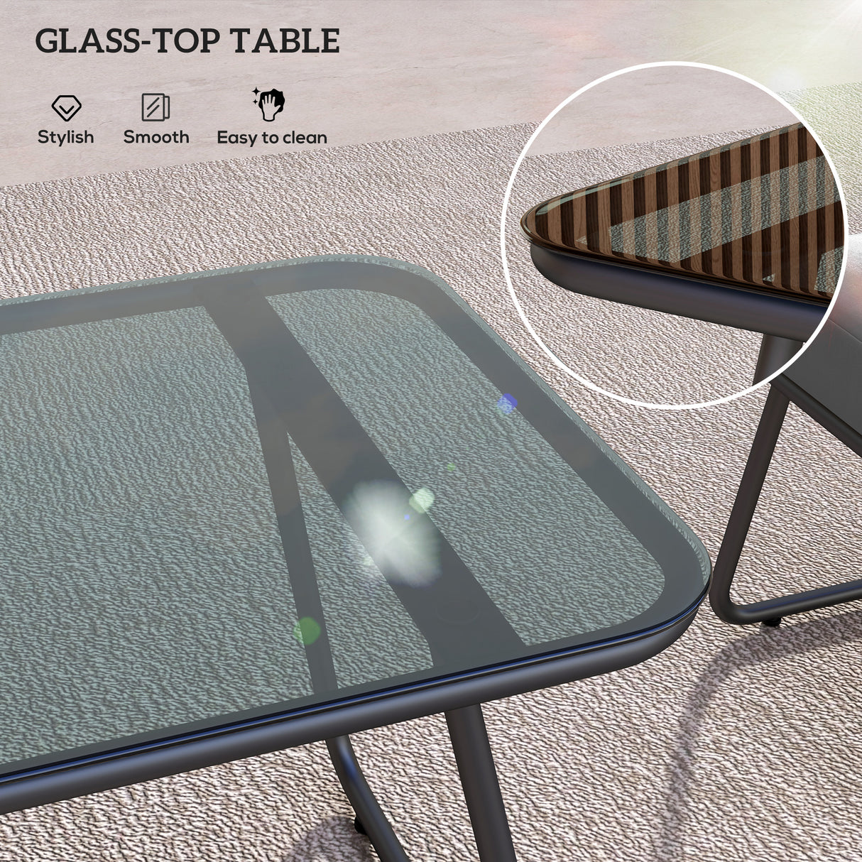 Steel 4 Pieces Outdoor Garden Sofa Set With Glass Top Coffee Table - Velmora