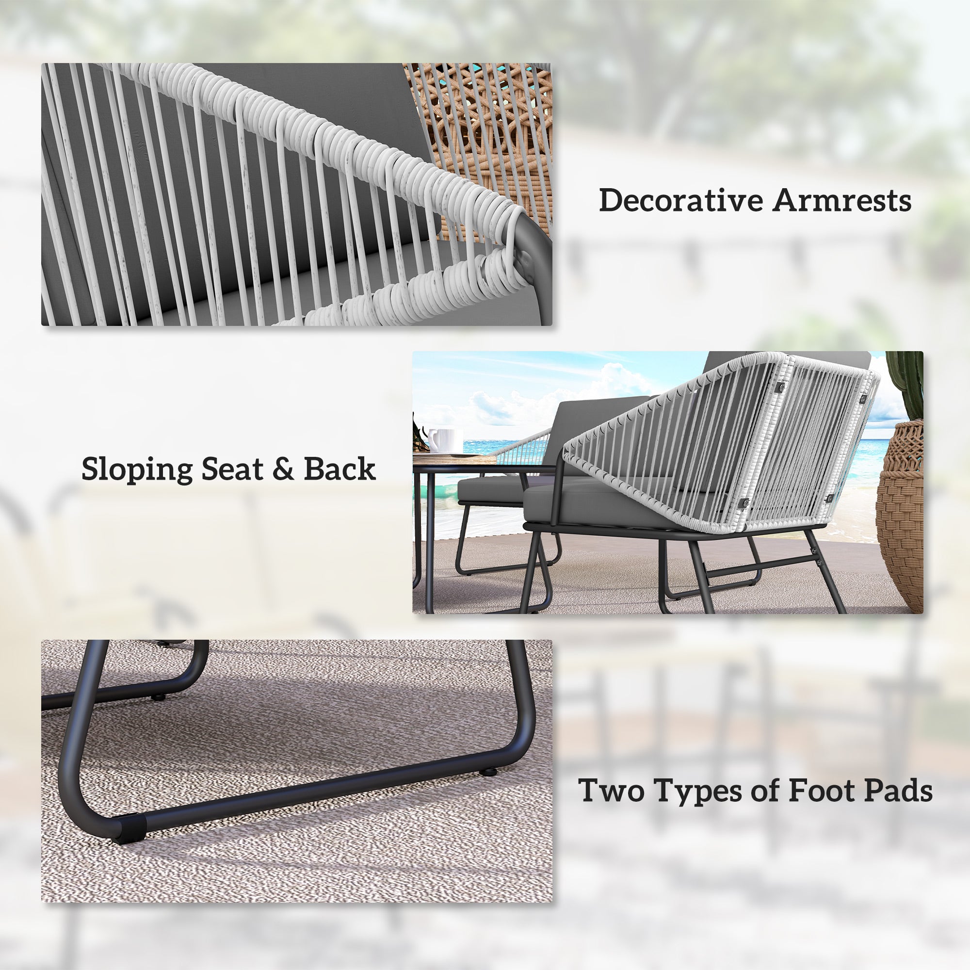 Steel 4 Pieces Outdoor Garden Sofa Set With Glass Top Coffee Table - Velmora