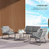 Steel 4 Pieces Outdoor Garden Sofa Set With Glass Top Coffee Table - Velmora