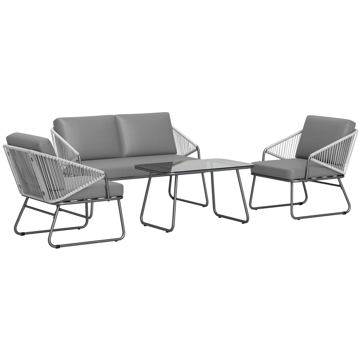 Steel 4 Pieces Outdoor Garden Sofa Set With Glass Top Coffee Table - Velmora