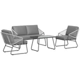 Steel 4 Pieces Outdoor Garden Sofa Set With Glass Top Coffee Table - Velmora