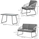 Steel 4 Pieces Outdoor Garden Sofa Set With Glass Top Coffee Table - Velmora