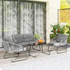 Steel 4 Pieces Outdoor Garden Sofa Set With Glass Top Coffee Table - Velmora