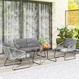 Steel 4 Pieces Outdoor Garden Sofa Set With Glass Top Coffee Table - Velmora
