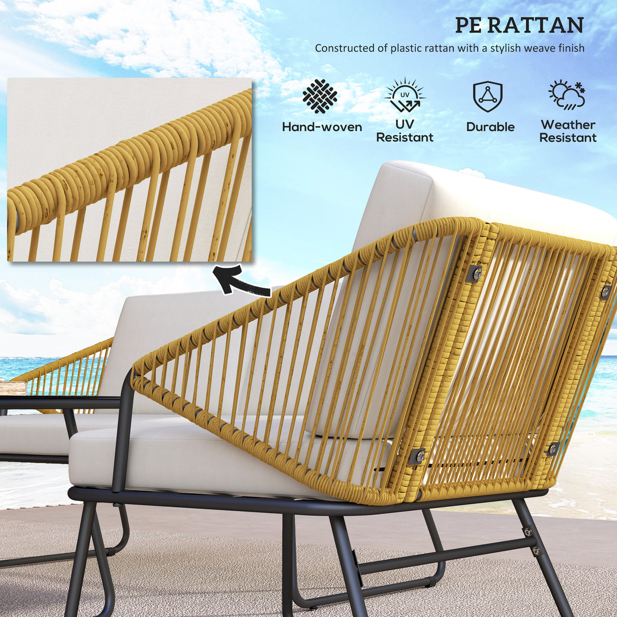 Steel 4 Pieces Outdoor Garden Sofa Set With Glass Top Coffee Table - Velmora
