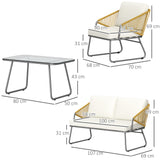 Steel 4 Pieces Outdoor Garden Sofa Set With Glass Top Coffee Table - Velmora