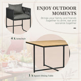 Steel 4 Seater Garden Dining Set With Rattan Cube Armchairs And Slatted Table - Velmora
