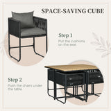 Steel 4 Seater Garden Dining Set With Rattan Cube Armchairs And Slatted Table - Velmora