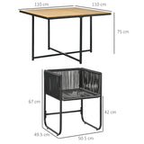 Steel 4 Seater Garden Dining Set With Rattan Cube Armchairs And Slatted Table - Velmora