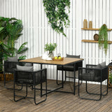 Steel 4 Seater Garden Dining Set With Rattan Cube Armchairs And Slatted Table - Velmora