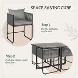 Steel 4 Seater Garden Dining Set With Rattan Cube Armchairs And Slatted Table - Velmora