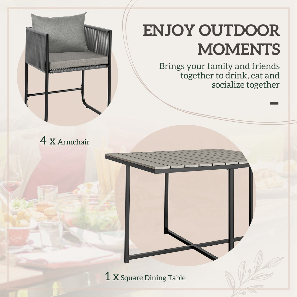 Steel 4 Seater Garden Dining Set With Rattan Cube Armchairs And Slatted Table - Velmora