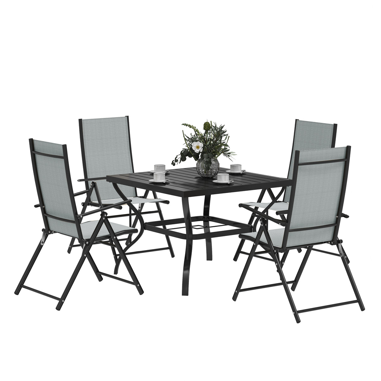 Steel 4 Seater Garden Dining Set With Square Table - Velmora
