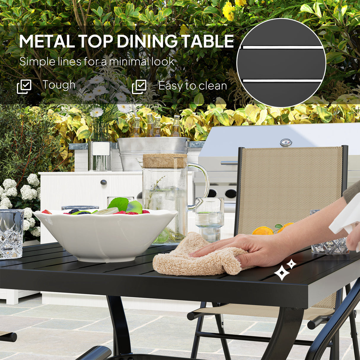 Steel 4 Seater Garden Dining Set With Square Table - Velmora