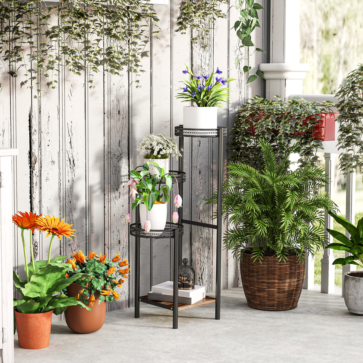 Steel 4 Tier Plant Stand 25cm Wide - Velmora