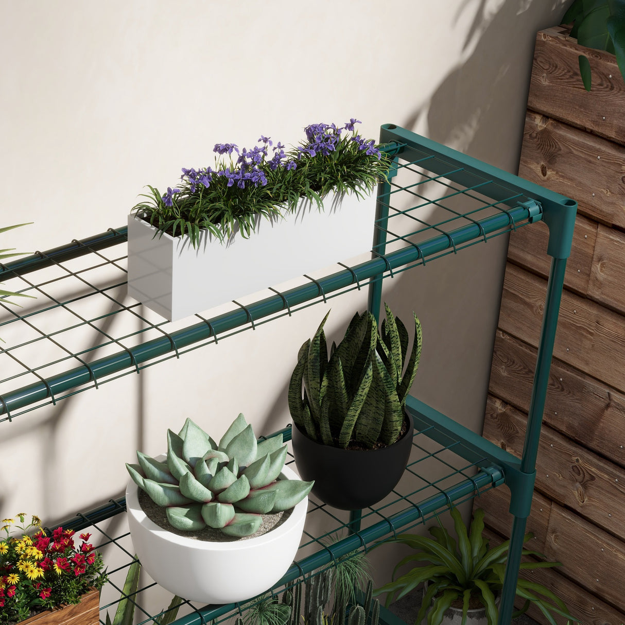 Steel 4 Tier Plant Stand 89cm Wide - Velmora