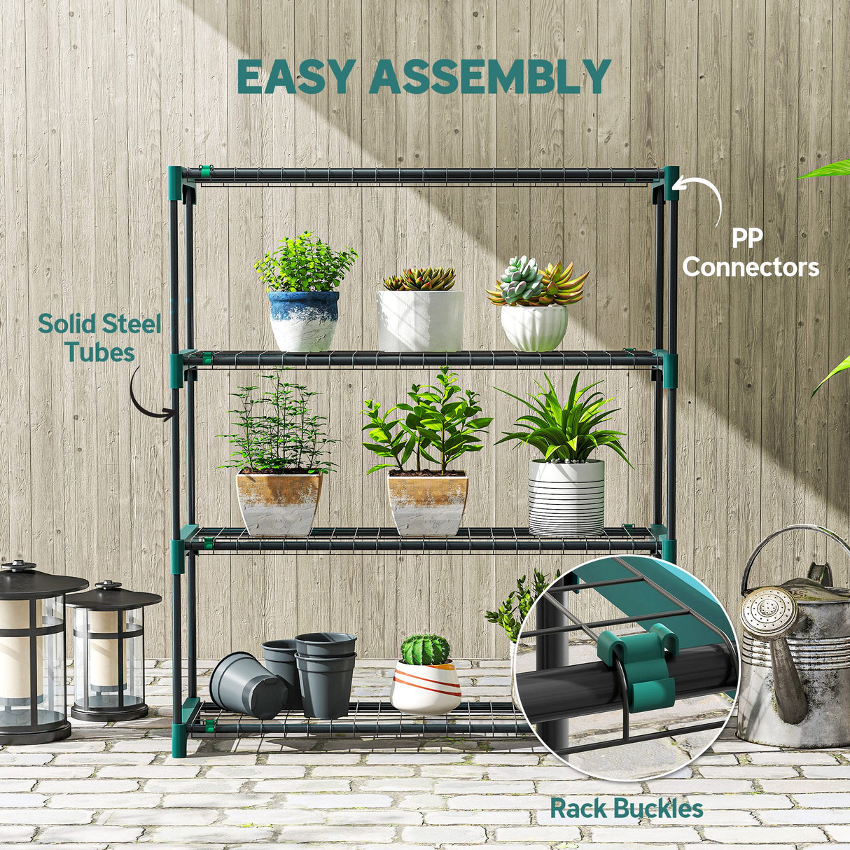Steel 4 Tier Plant Stand With Rack Buckles 90cm Wide in Set Of 2 - Velmora