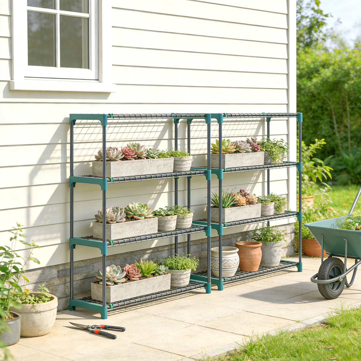 Steel 4 Tier Plant Stand With Rack Buckles 90cm Wide in Set Of 2 - Velmora