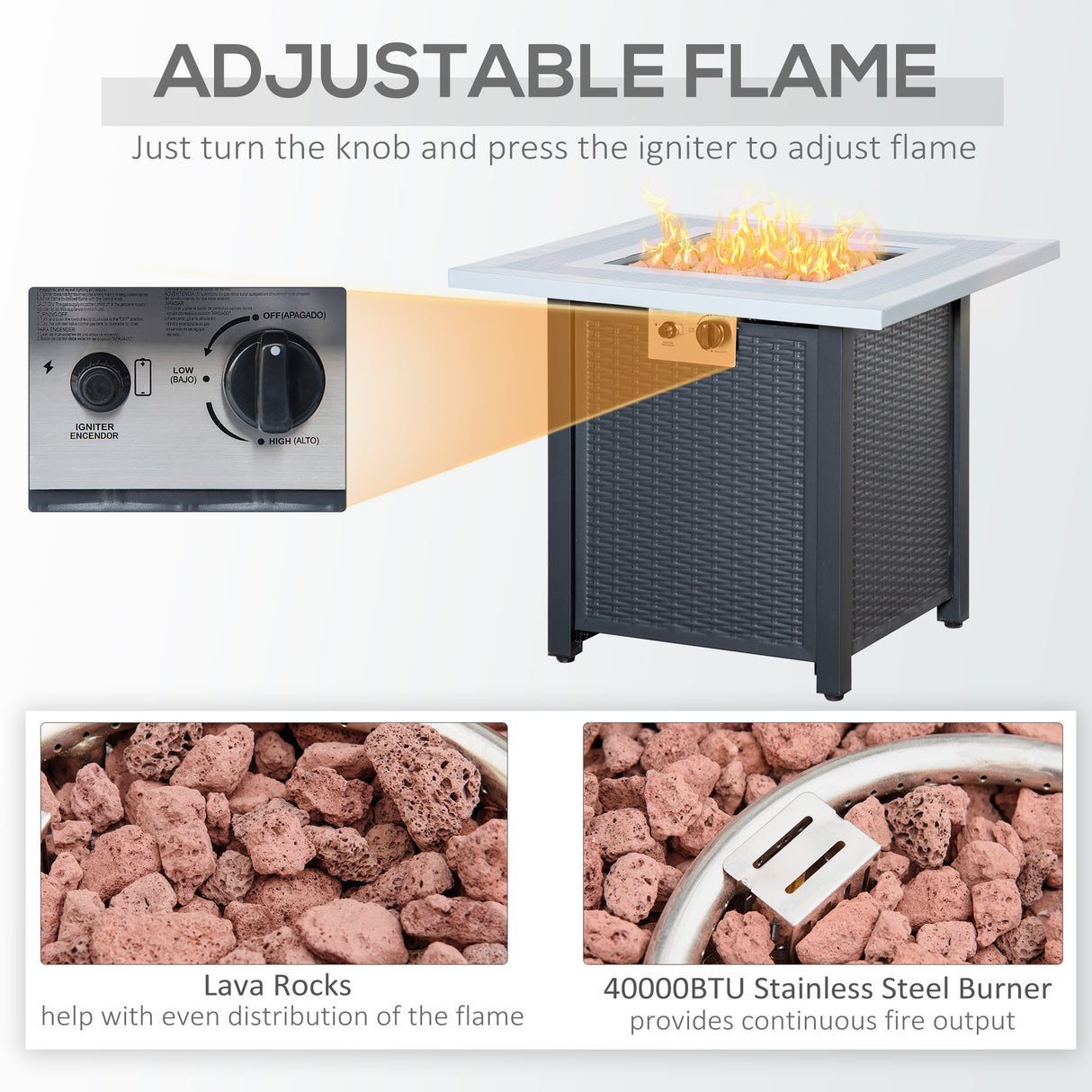 Steel 40,000 BTU Gas Square Fire Pit Table - Velmora