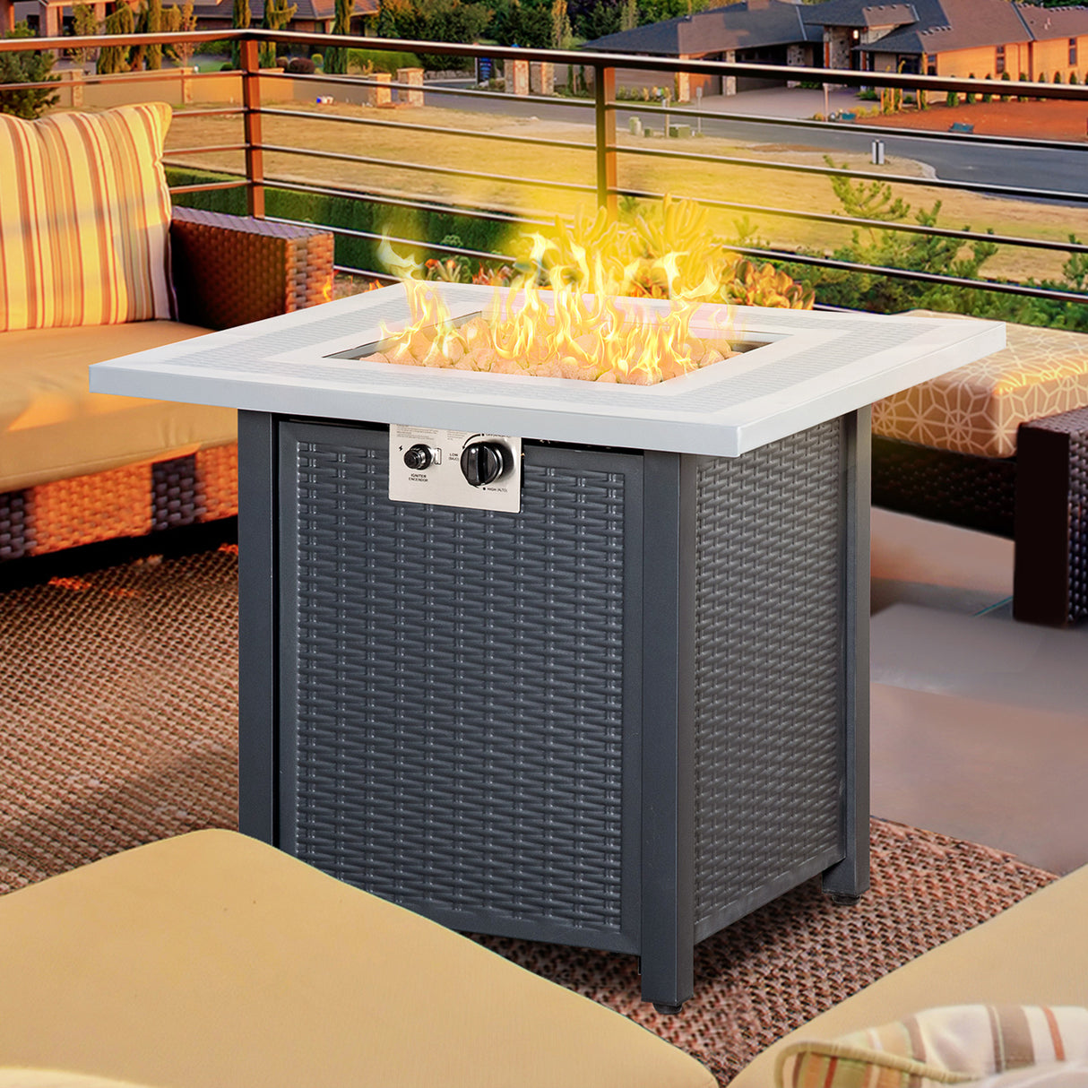 Steel 40,000 BTU Gas Square Fire Pit Table - Velmora
