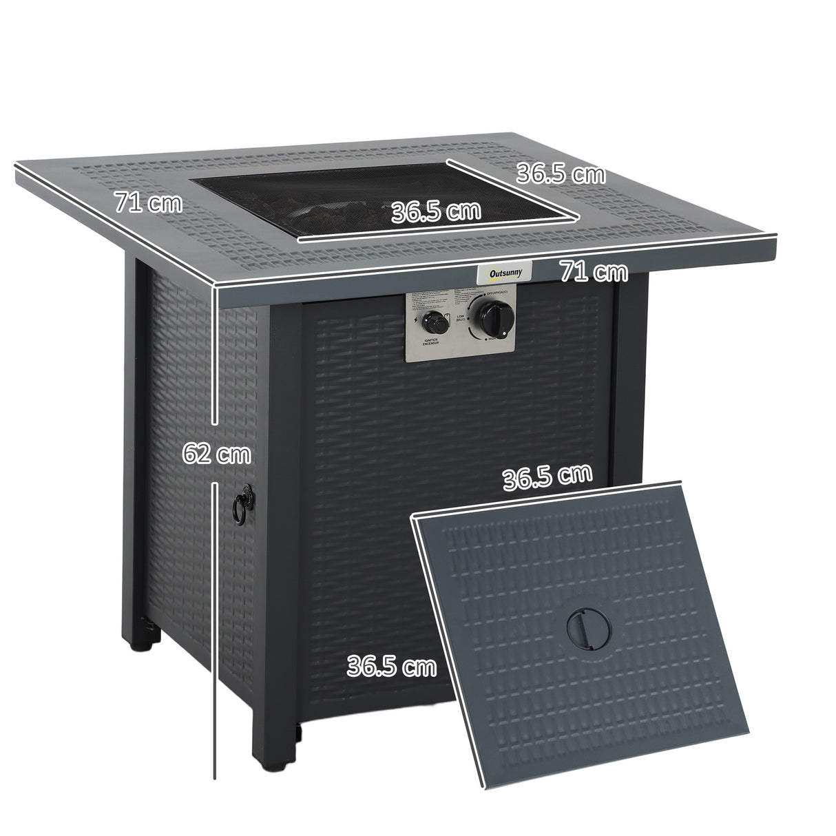 Steel 40,000 BTU Gas Square Fire Pit Table - Velmora