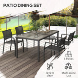 Steel 5 Pieces Casual Garden Dining Set With Rectangular Wood Effect Table - Velmora