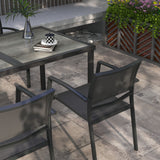 Steel 5 Pieces Casual Garden Dining Set With Rectangular Wood Effect Table - Velmora