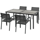 Steel 5 Pieces Casual Garden Dining Set With Rectangular Wood Effect Table - Velmora