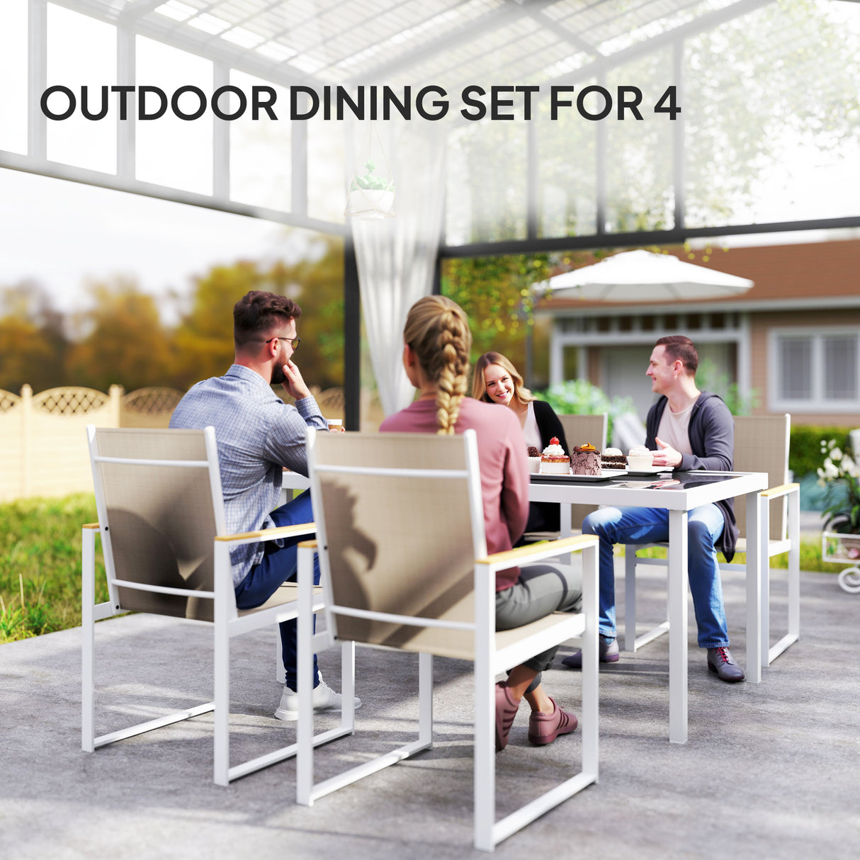 Steel 5 Pieces Garden Dining Set With 4 Armchairs - Velmora