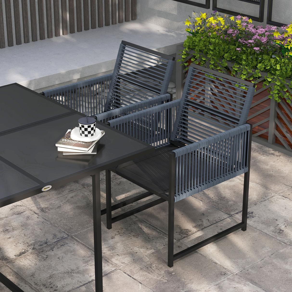 Steel 5 Pieces Garden Dining Set With 4 Folding Back Chairs - Velmora